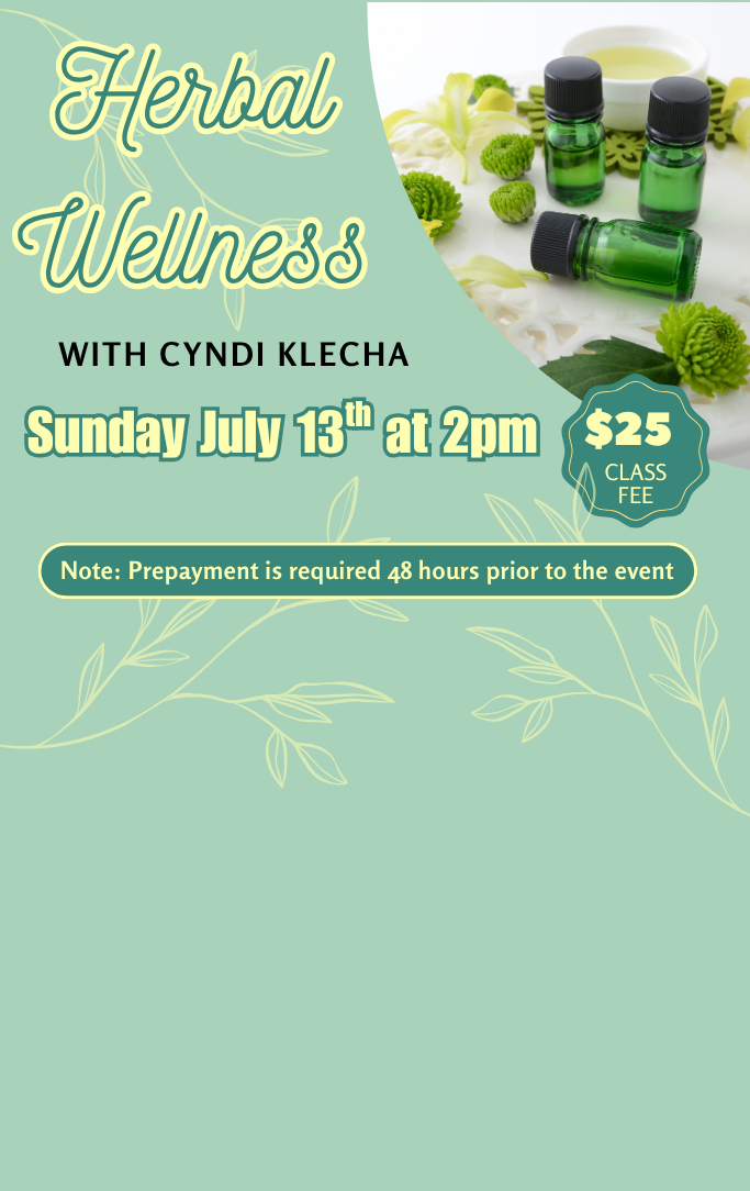 Green background with yellow vines and leaves with herbal tinctures and remedies